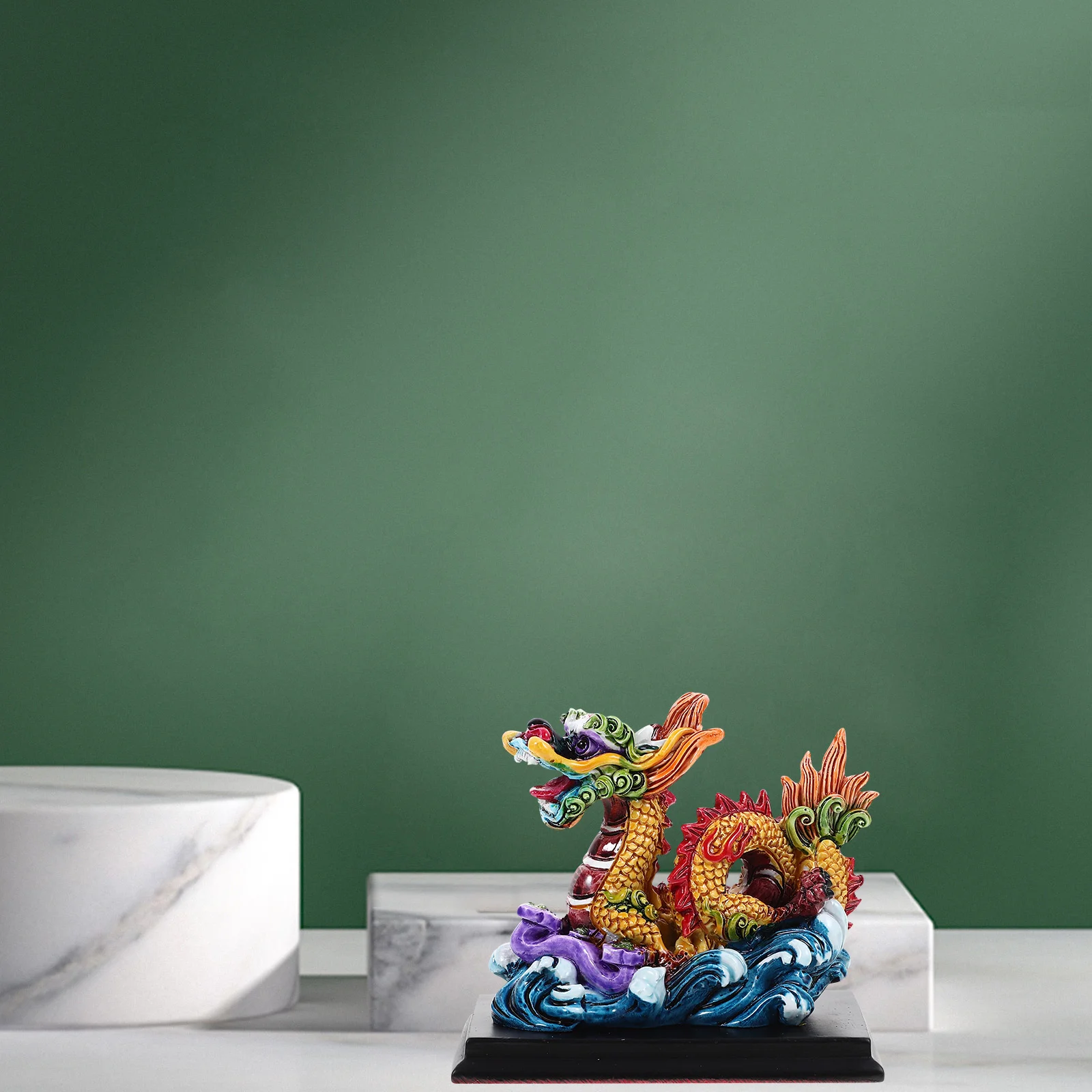 

Resin Chinese Zodiac Dragon Figurine Retro Feng Shui Wealth Dragon Statue Mini Car Dashboard Animal Sculpture