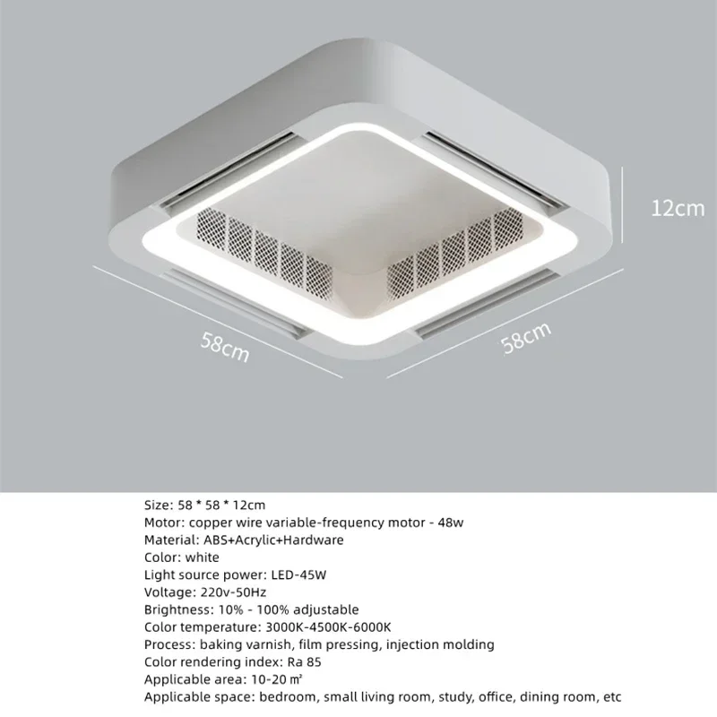 Modern Energy-Saving Bladeless Ceiling Fan Lamp with LED Light and Remote Control Bedroom LivingRoom Eye-Caring Design