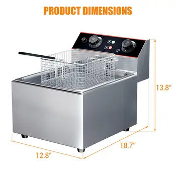 6L / 8L Commercial Deep Fryer，Stainless Steel Countertop Electric Deep Fryer with Basket, Easy to Clean 6