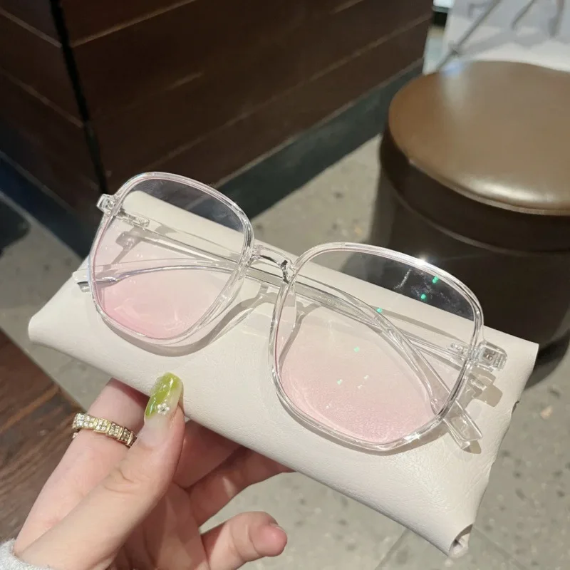 

Large Frame with Powder Blusher Glasses Women Transparent Frame Myopia Glasses Anti Blue Light Near Sight Eyeglasses Diopter