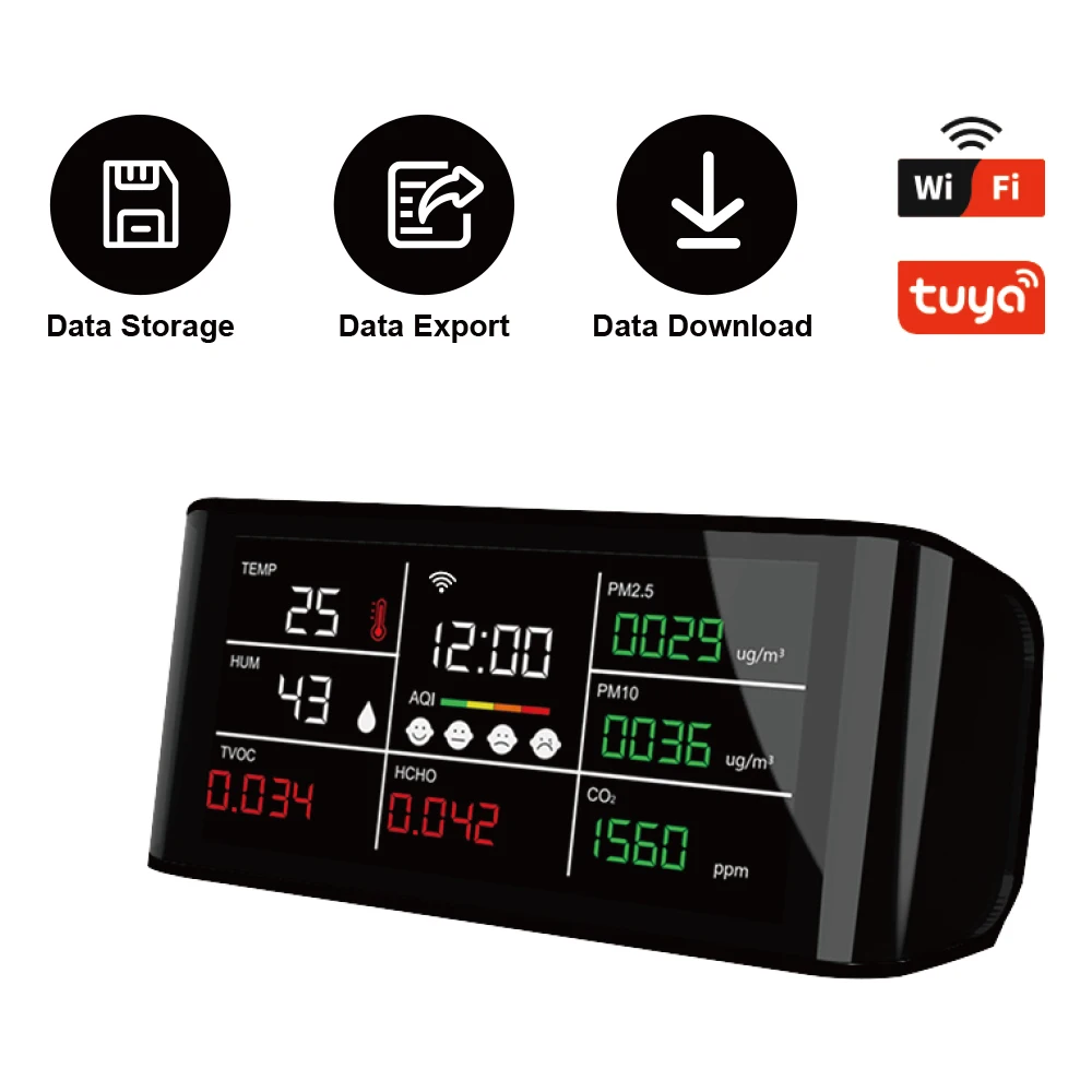 Multi-Gas Detector Data storage Export download Multi-Gas Detector Temperature Humidity WiFi Mobile Phone Connection