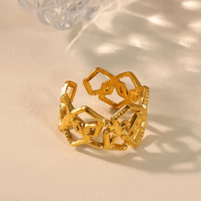 Stainless Steel Geometric Hollow Ring for Women