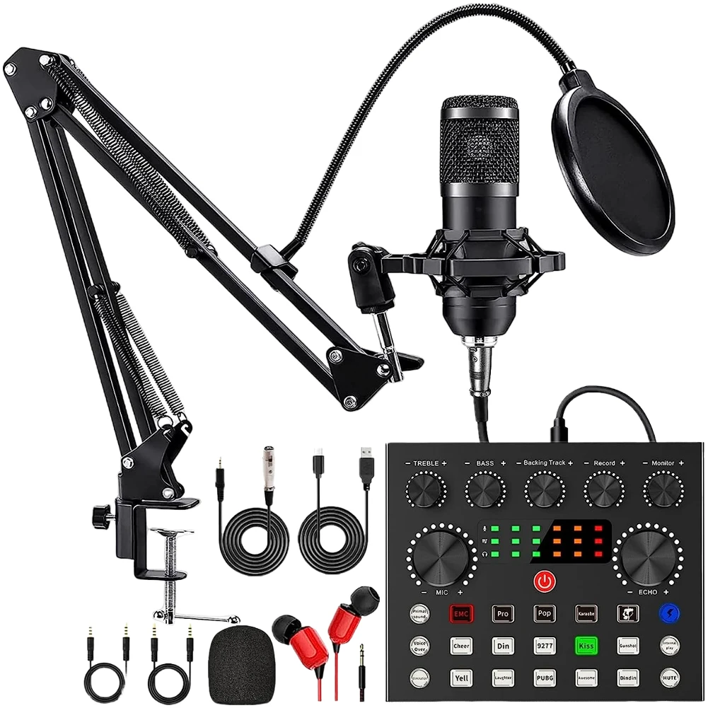Podcast Equipment Metal Shock Mount Podcast Microphone Bundle Double-Layer Pop Filter for Recording Broadcasting Live Streaming