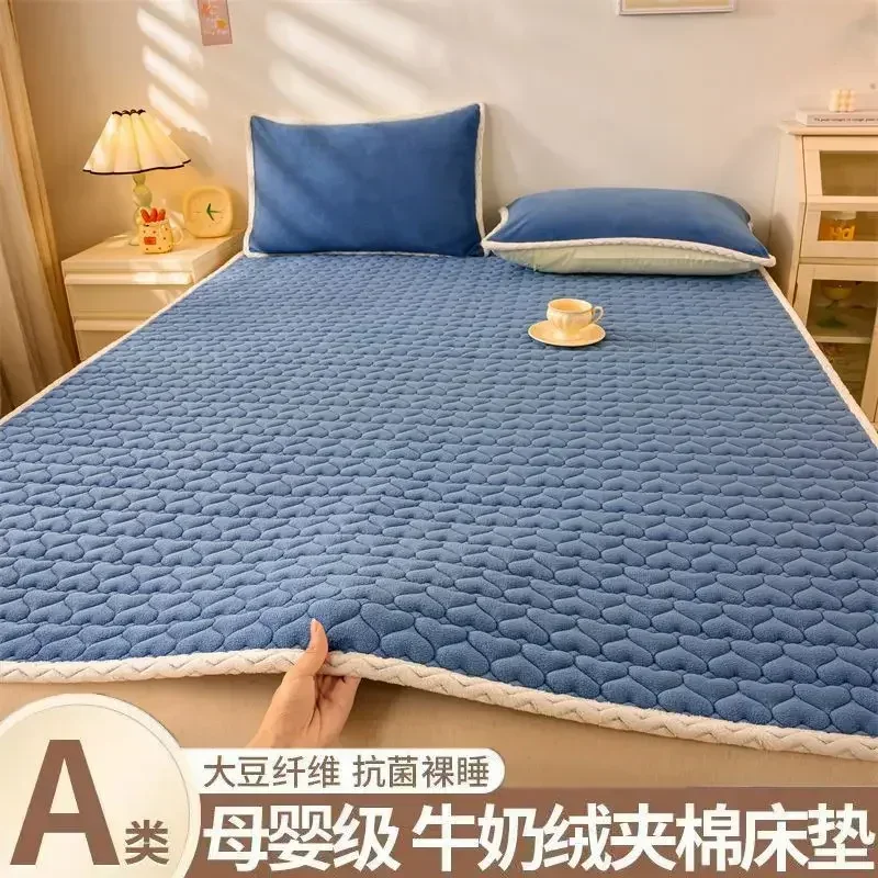 Winter Plush Soft Mattress Toppers Single Double Bedspread Non-slip Mattress Cover Bed Sheet Thin Fold Tatami Mat Soft Bed Cover