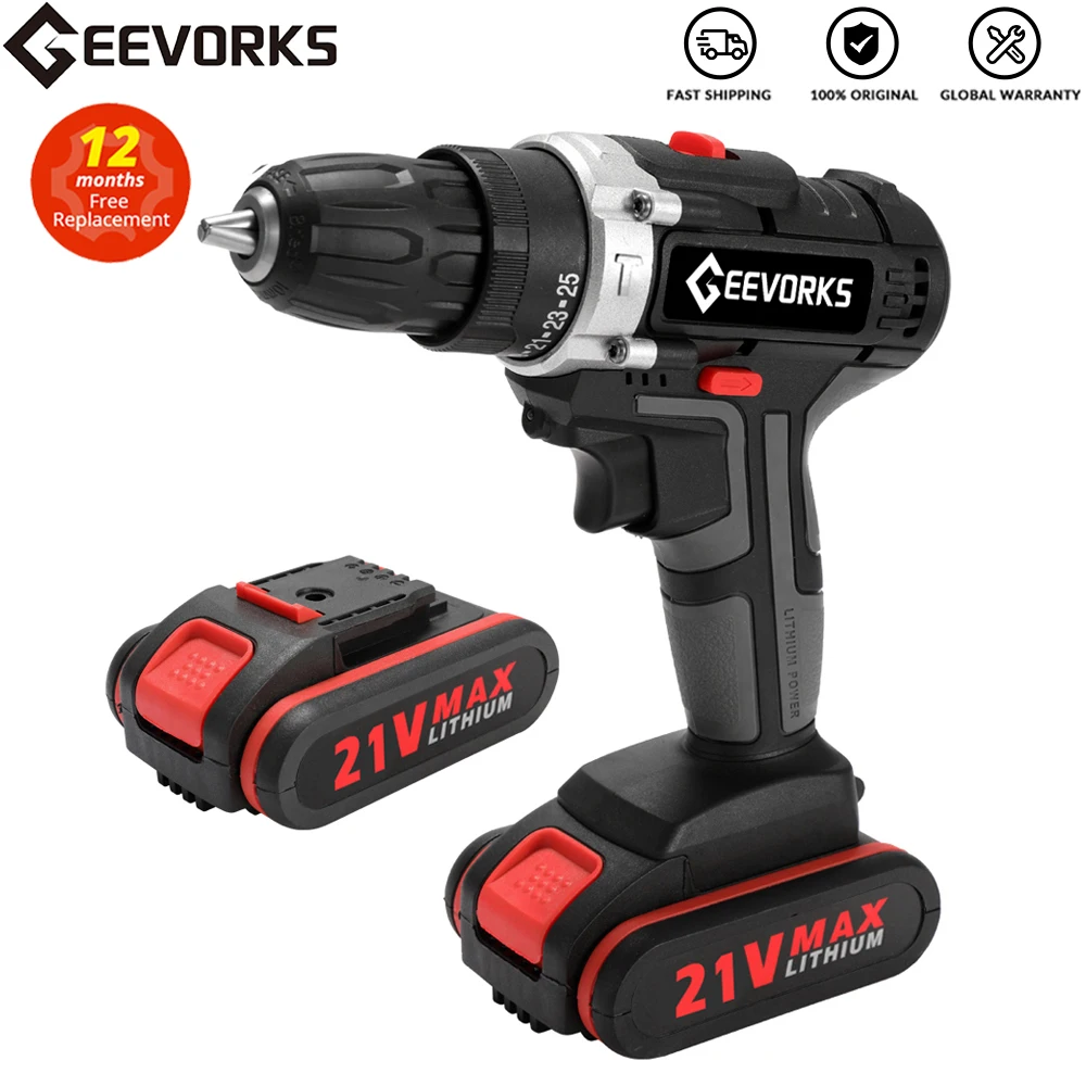 

21V Electric Screwdriver Cordless Electric Impact Drill High-power Lithium Battery Rechargeable Hand Drills Home DIY Power Tools