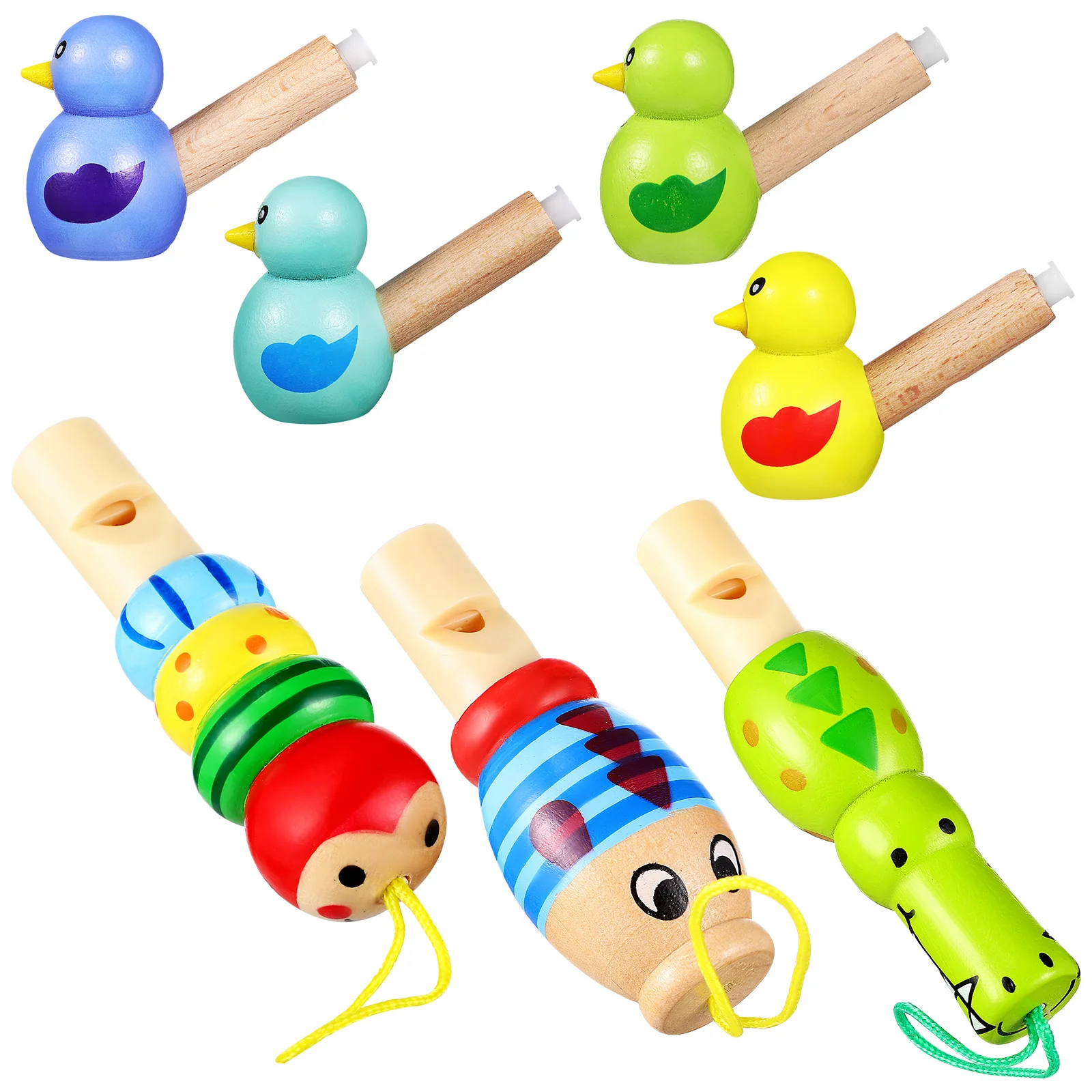 

7 Pcs Cartoon Animal and Bird Wooden Whistles for Kids Toddlers Children Music Instrument Developmental Educational Toys