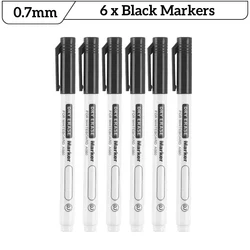 Fine Tip Dry Erase Marker Set - 6 Assorted Colors for Teaching and Office Use (0.7mm - Black)