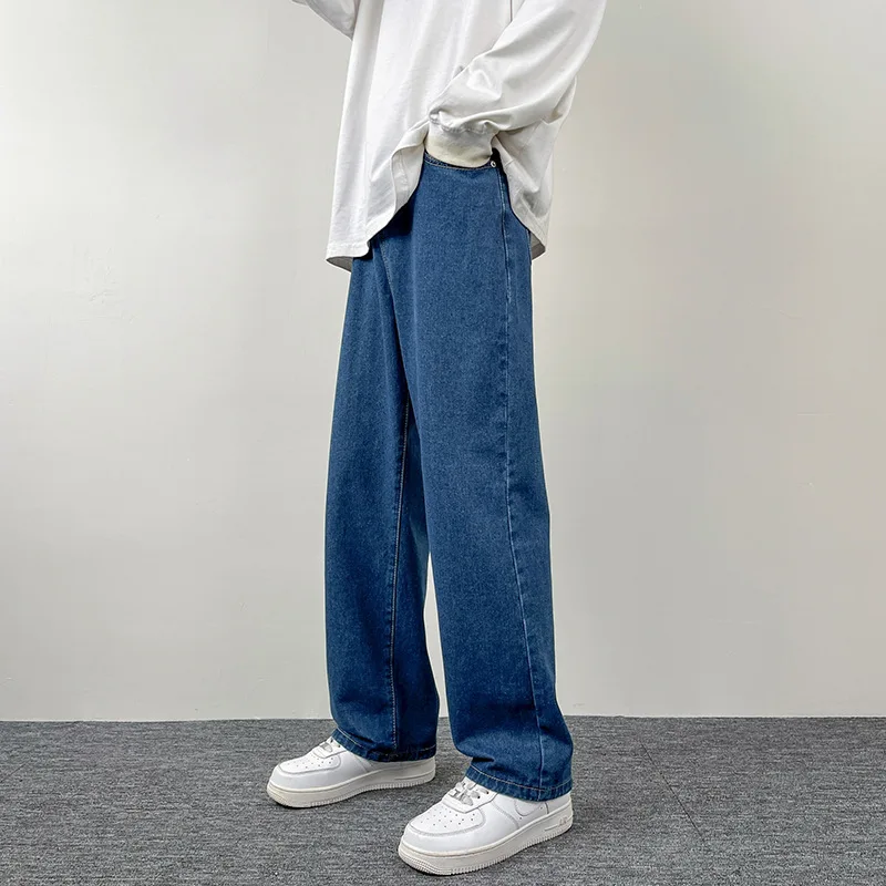 Spring Summer New Solid Color Fashion Jeans Trousers Man High Street Loose American Style Zipper Pockets Y2K Thin Straight Pants