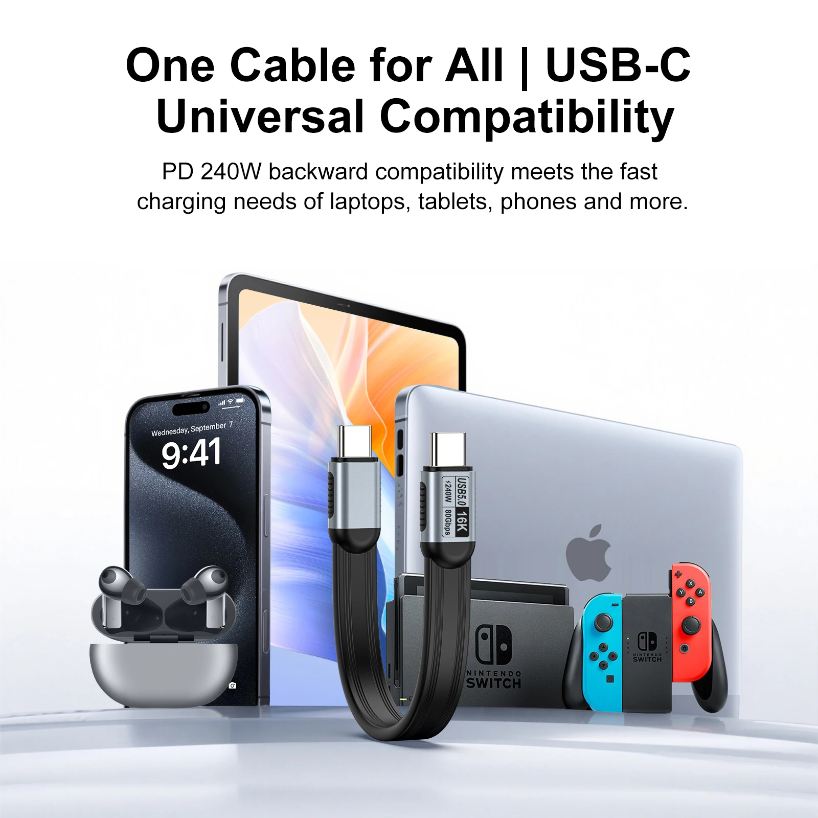 PD240W USB 5.0 타입 C to 타입 C 케이블 80Gbps 썬더볼트 5 USB-C 데이터 케이블 16K@60Hz USB C 케이블 (아이폰 17 Pro Max, 맥북용)