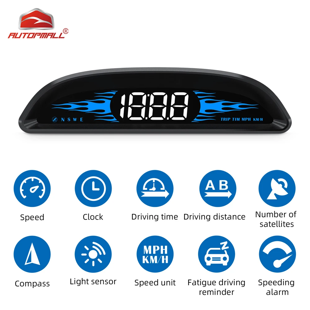 

Autopmall Car HUD Head Up Display GPS Compass Beidou Speedometer G2 with Over Speed Fatigue Driving Alarm Suitable for All Cars