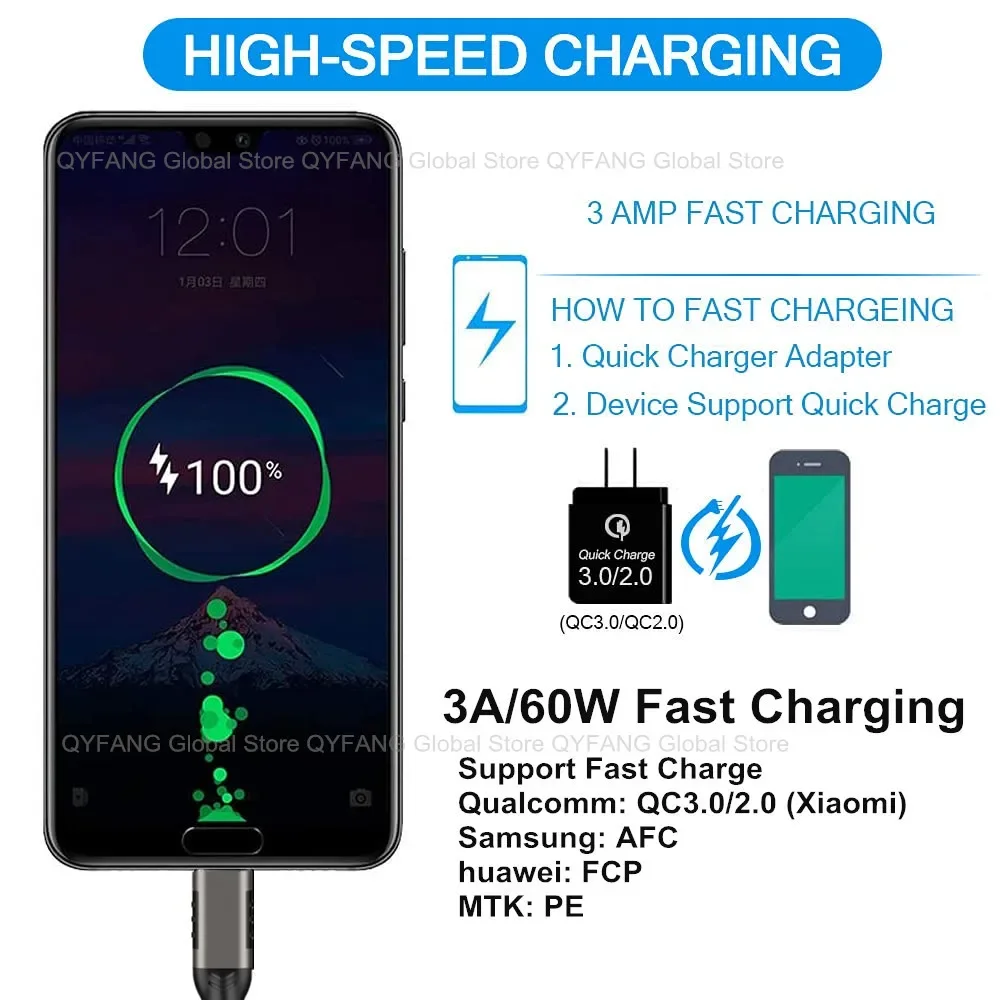 USB Type C Cable USB3.2 Gen2 10Gbps Cable Type A to USB C 3.2 Data SSD Hard Disk Cable 60W QC 3.0 Fast Charging For Galaxy Google Android Carplay