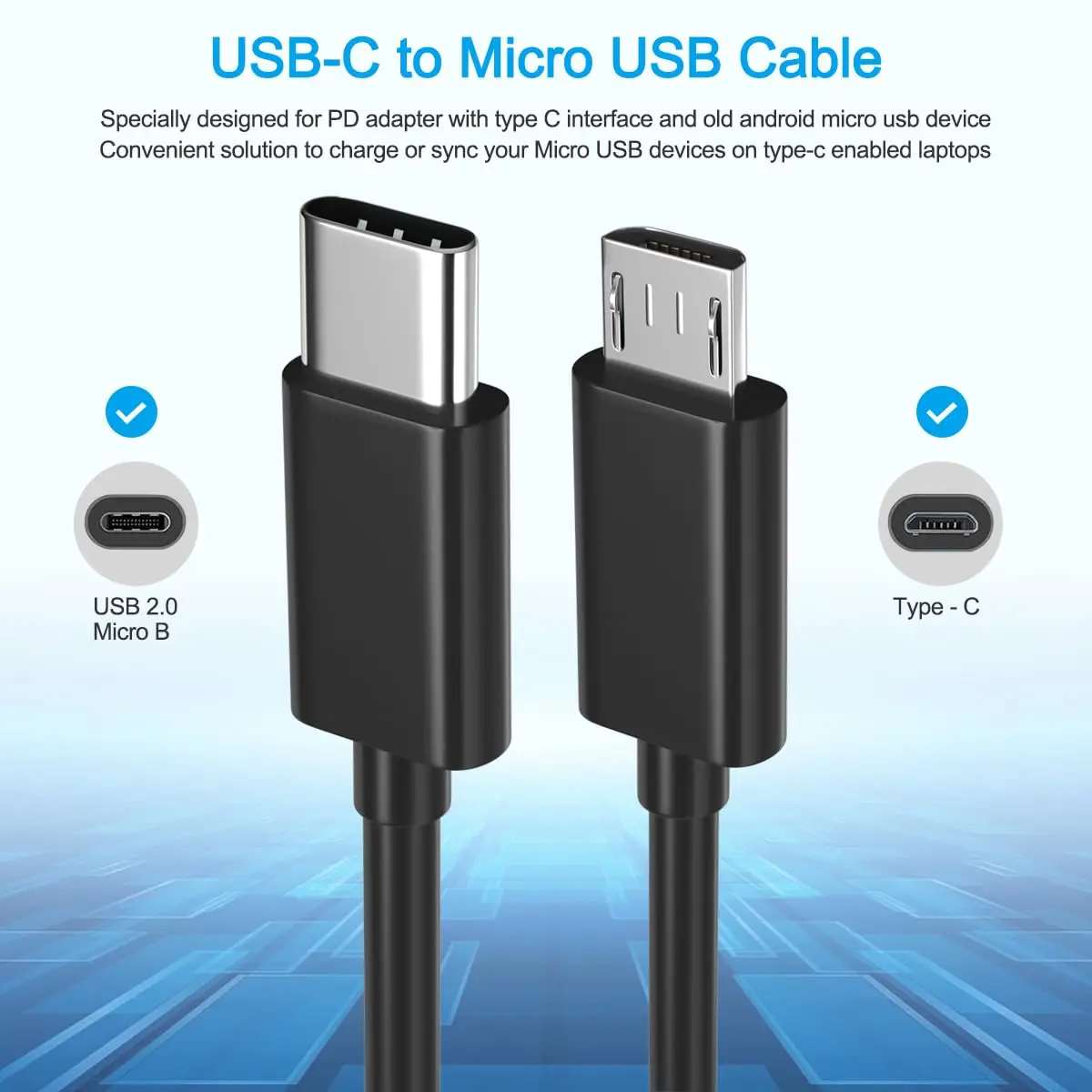 USB C to Micro USB Charging Cable and Adapter