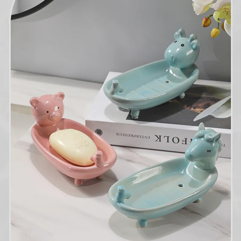 

Bathroom Accessories Animals Cute Soap Dish Free Shipping Ceramic Drain Soap Holder Soap Tray Soap Container Soapbox Porte Savon