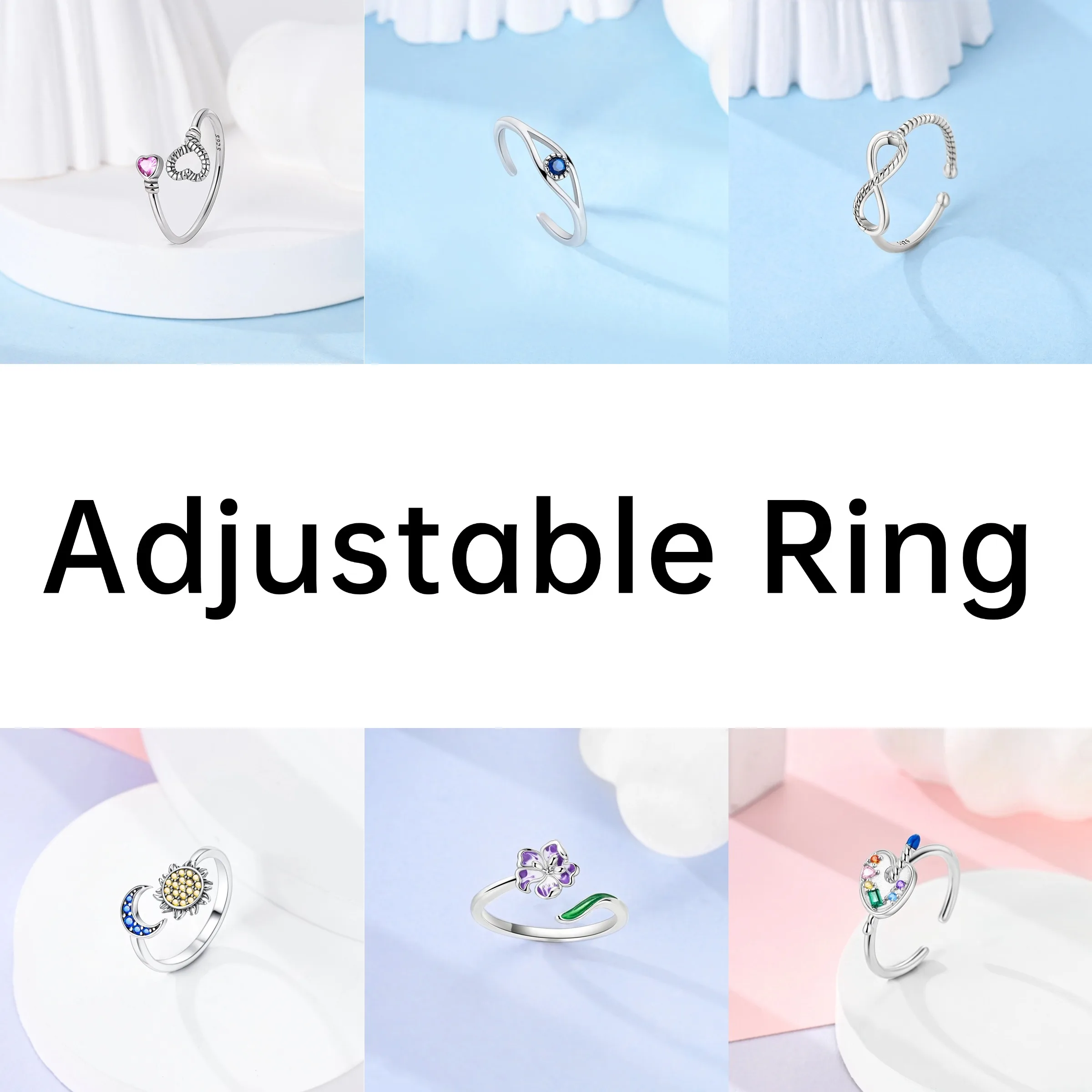 Adjustable Ring For Women Original 925 Sterling Silver Zircon Free Size Finger Flower Cat Paw Open Rings Wedding Jewelry Gift 4