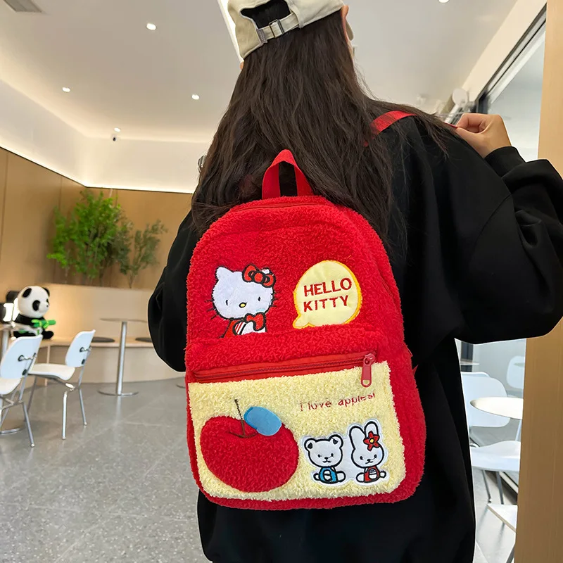 

Hello Kitty Sanrio Anime Kawaii Winter New Plush Backpack Cute Cartoon Girly Heart Shoulders Bag Schoolbag Gifts for Girls