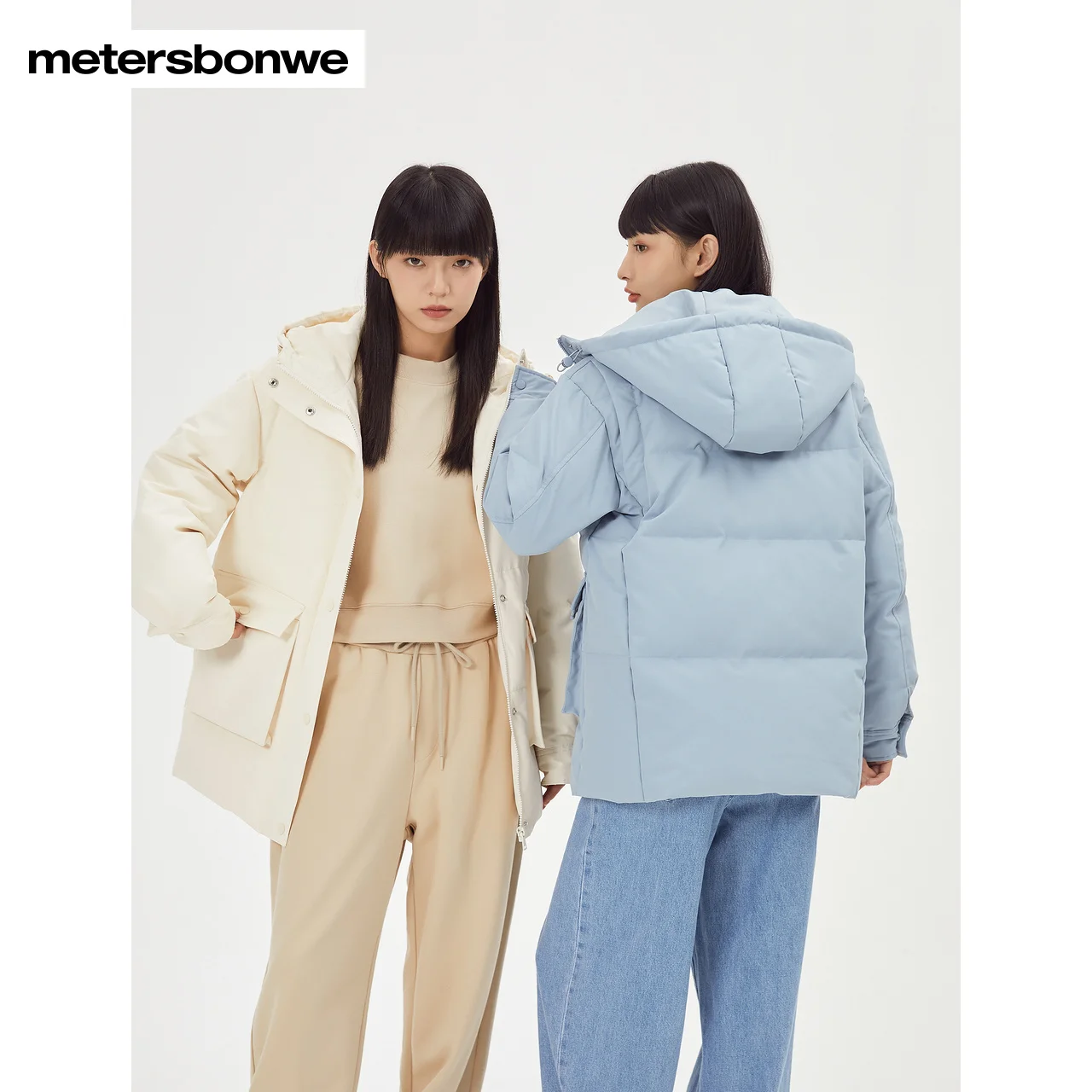 Metersbonwe Hooded Short Down Jacket Women Winter Warm Jacket New Duck Down Fashion Female Down Coats Brand Outerwear Blue Tops
