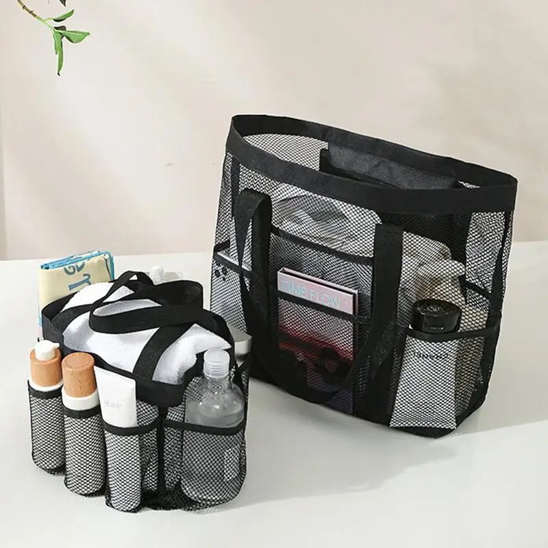 

Men's Portable Mesh Shower Caddy Quick Dry Women Tote Hanging Bath Toiletry Organizer Bag 8 Storage Pockets Double Handles Coll