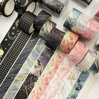 3Pcs/Set Starry Sky Wave Plaid Masking Gold Foil Washi Tape Cute Art Craft Decorative Adhesive Diy Scrapbooking Sticker Label 2