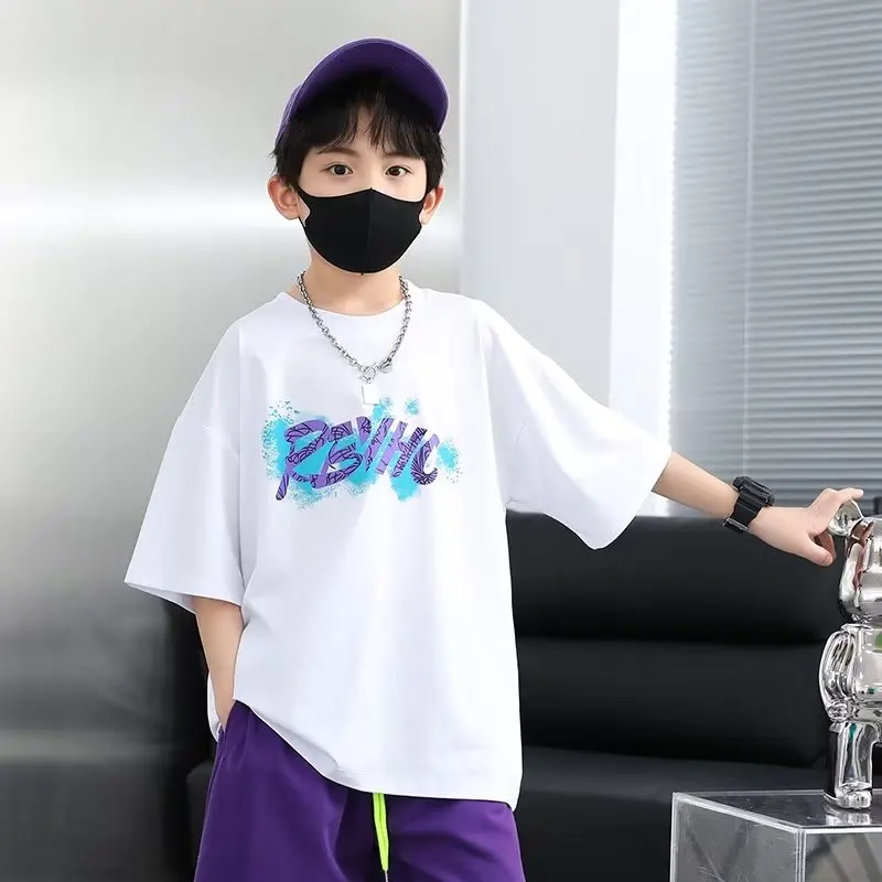 Fashion Children's T-shirt Summer Street Cartoon Print T-shirt Boys or Girls' Clothing 100% Cotton Children's Short Sleeve Tops - Image 5