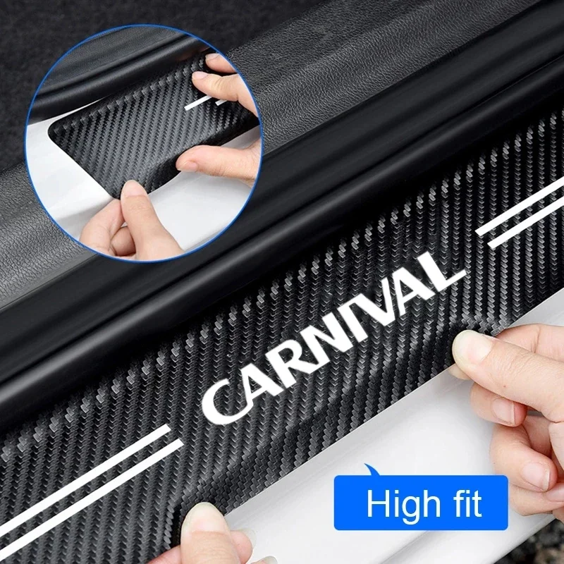For KIA CARNIVAL Logo Carbon Fiber Luminous Car Door Threshold Decals Scuff Scratch Sill Protector Film Stickers Accessories