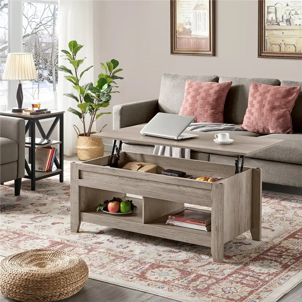

47.5" Lift Top Coffee Table With 2 Storage Compartments Rustic Gray Living Room Center Table Modern Coffee Tables Dining Mesas