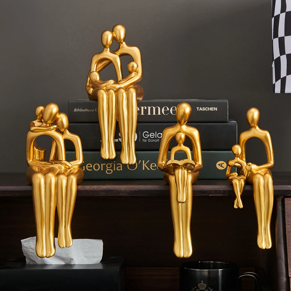 

Golden Family Sculpture Figurines for Interior Abstract People Statue Modern Resin Living Room Home Decor Figure Decoration Gift