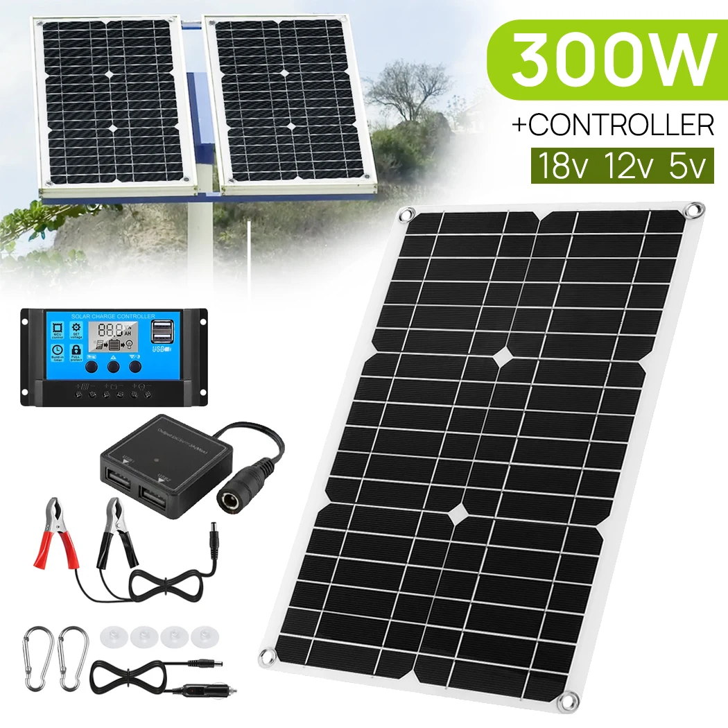 PORIYA 12V 300W Flexible Solar Panel Mono Home Caravan Camping Charging 20A Controller