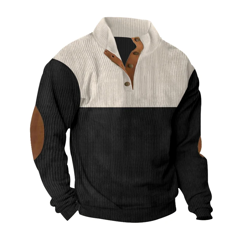 Spring and Autumn Cross-Border European Men's Outdoor Casual Button Lapel Loose Corduroy Color Matching Sports Sweatshirt Trend