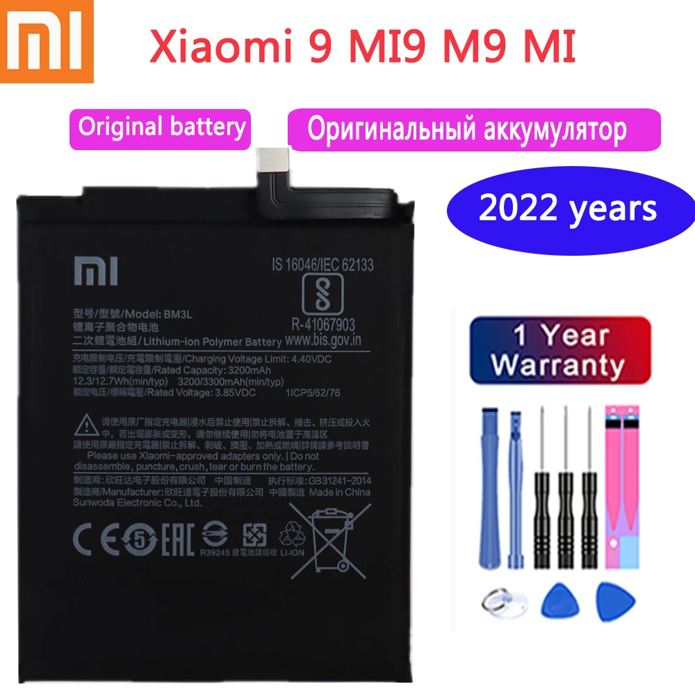 

2022 Years New xiao mi Original BM3L Battery for Xiaomi 9 MI9 M9 MI 9 3300mAh Replacement Cell Mobile Phone Battery with tools