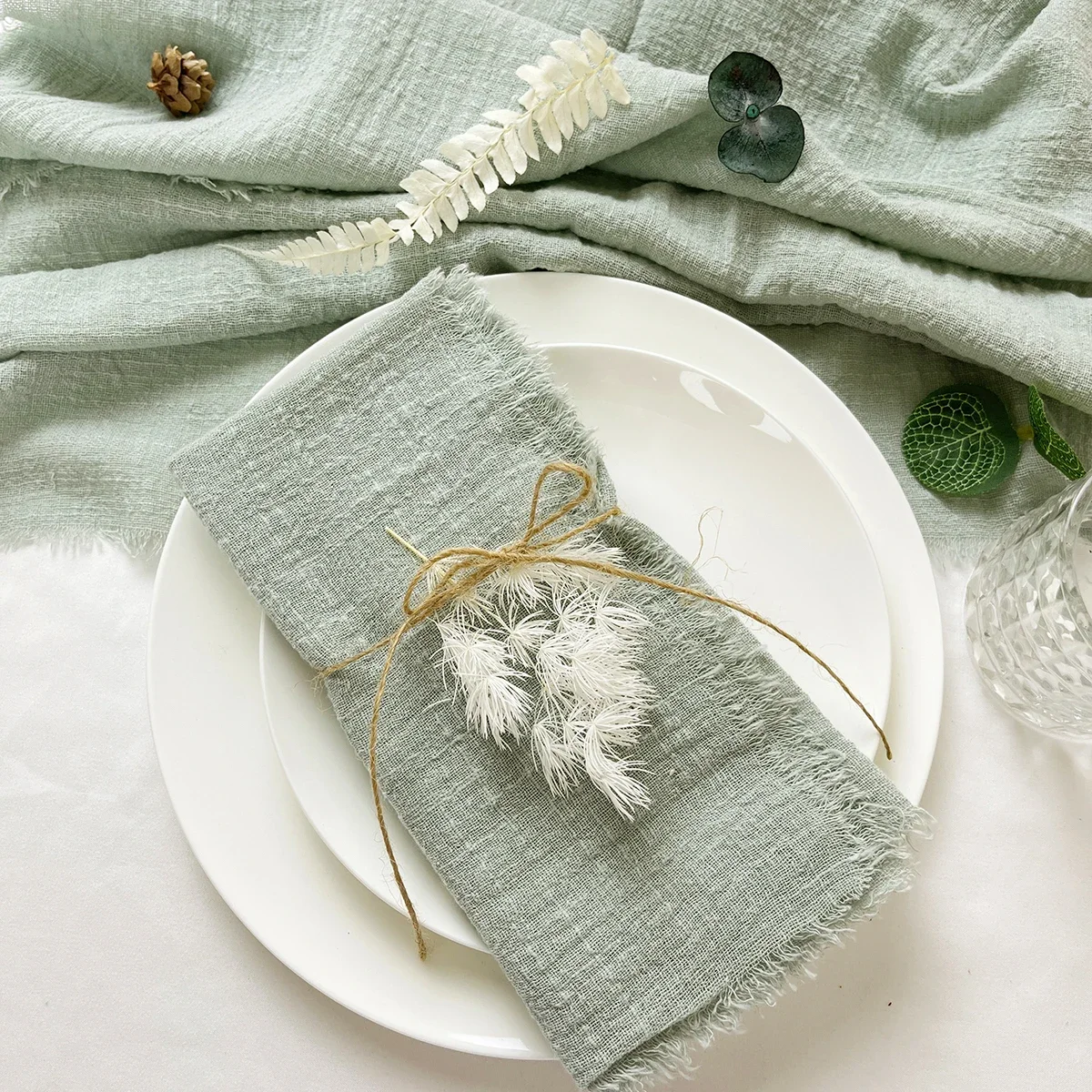 Cotton Napkins 24pcs sage green Gauze Cotton Napkin 32x32cm Tea Towel Wedding Party Christmas Table Decor Burrs napkins