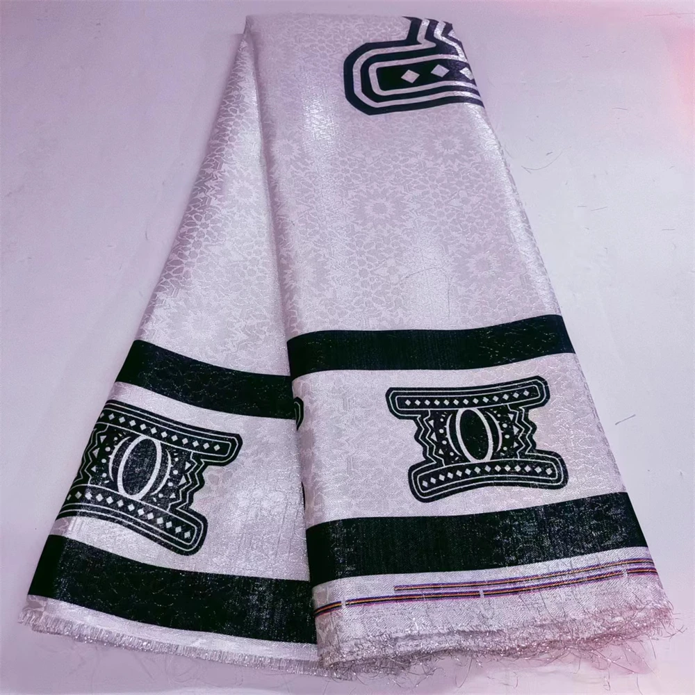 

African Lace 2024 High Quality Lace Jacquard Brocade Fabric Black And White 5 Yards For Dress