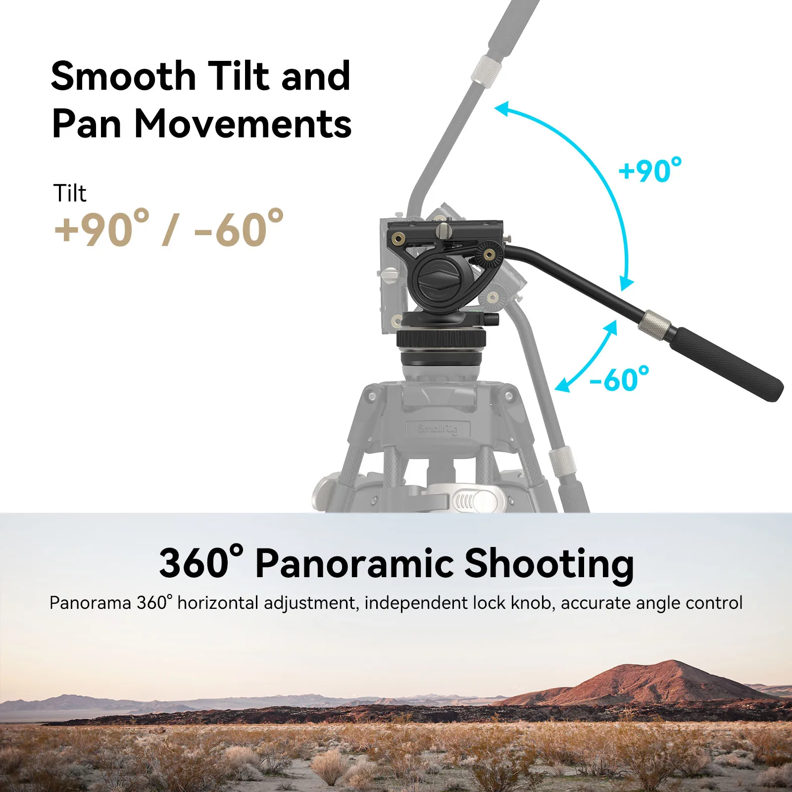 SmallRig DH10 Heavy Duty Tripod Fluid Video Head with Flat Base Adjustable Handle For Manfrotto Quick Release Plate For DSLR