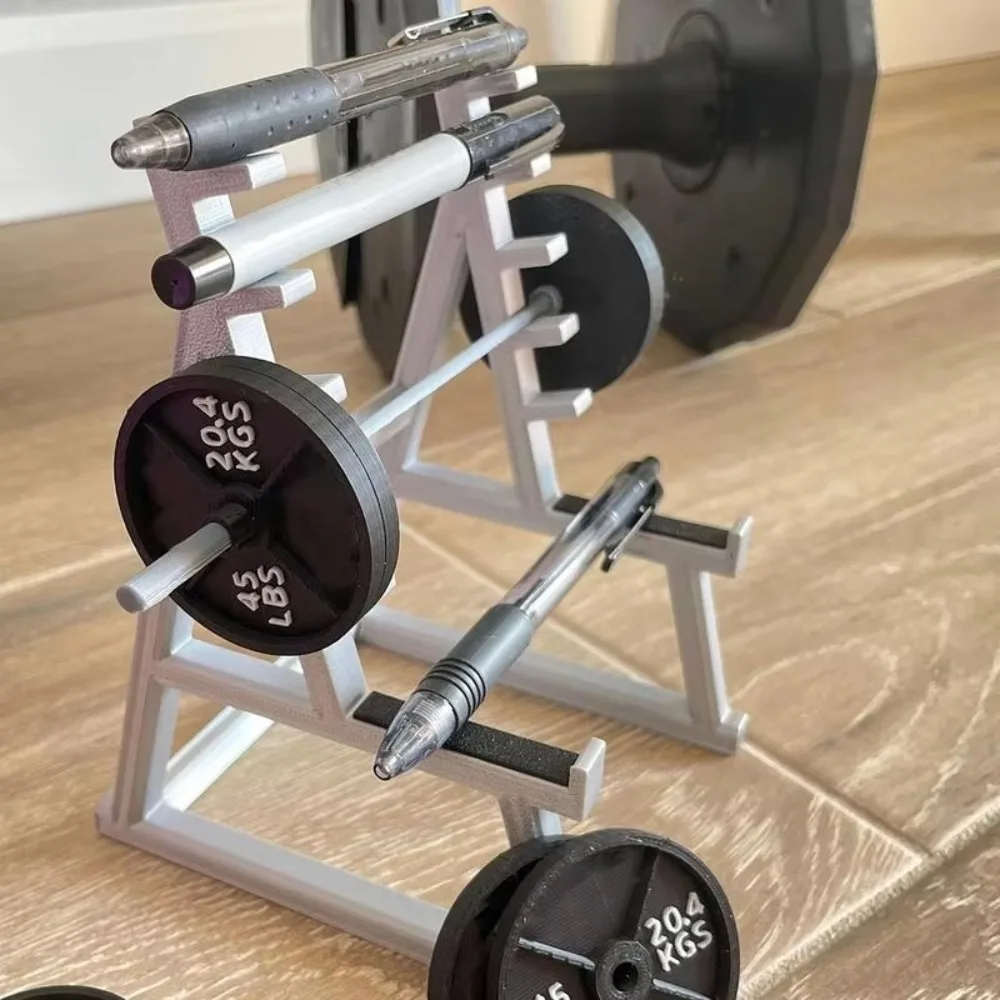 Neu Mit Hanteln Und Gewichten Langhantel Rack Stift Halter Gym Thema Metall Schreibtisch Stift Organizer Schreibwaren Lagerung Rack Geschenk – Detail 6