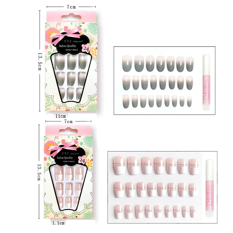 24pcs/Box Full Cover Ballerina Fake Nails Detachable Press on French Gradient False Nail Tis for Manicure Extension | Красота и