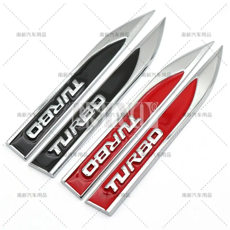 

2 x Car Styling Turbo Body Fender Side Metal Chrome Zinc Alloy Knife Side 3D Adhesive Emblems Badges Decals