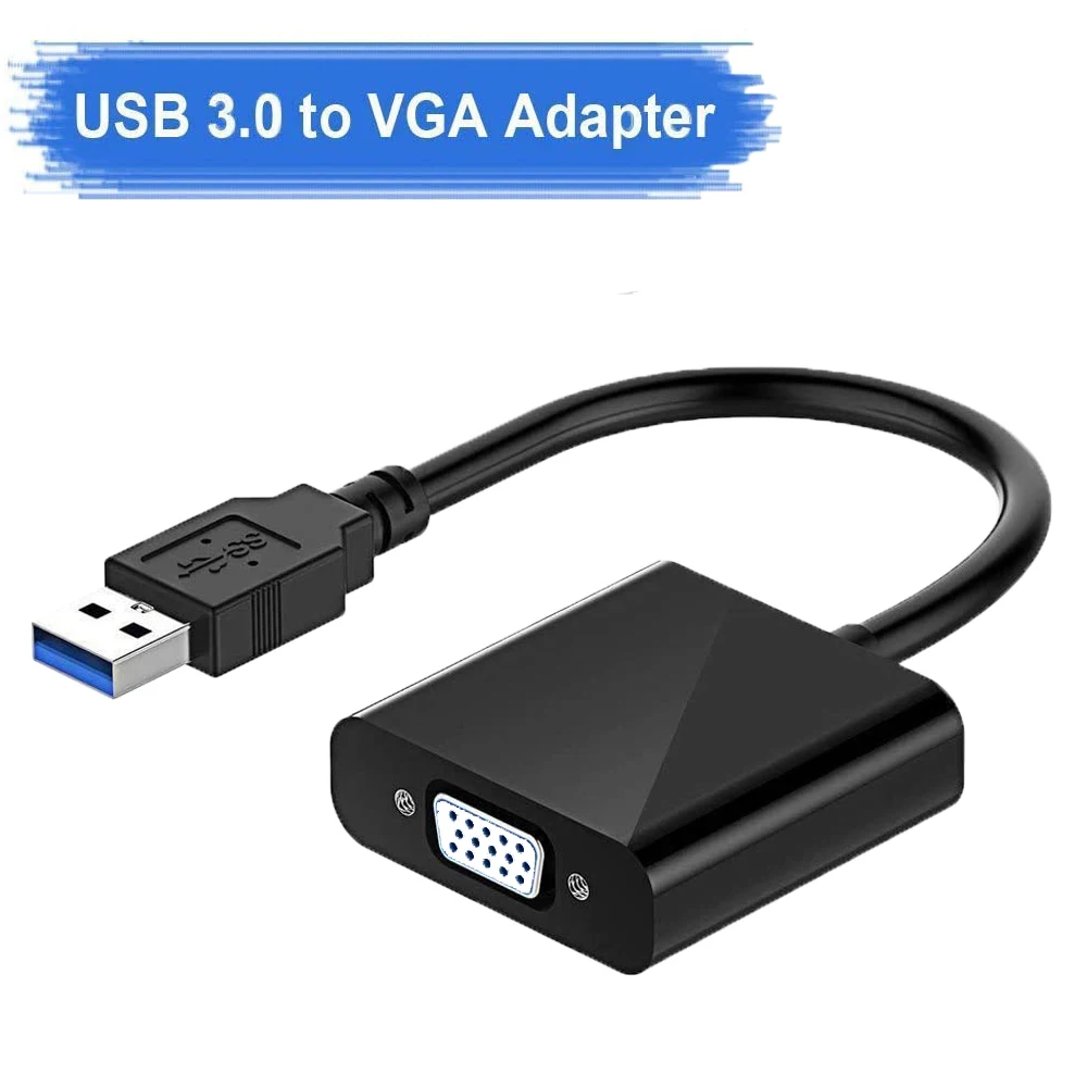 New USB To VGA Adapter Male-Female Multi-Display 1080p Audio Video Converter- PC Laptop Windows 7/8/10 Computer Components