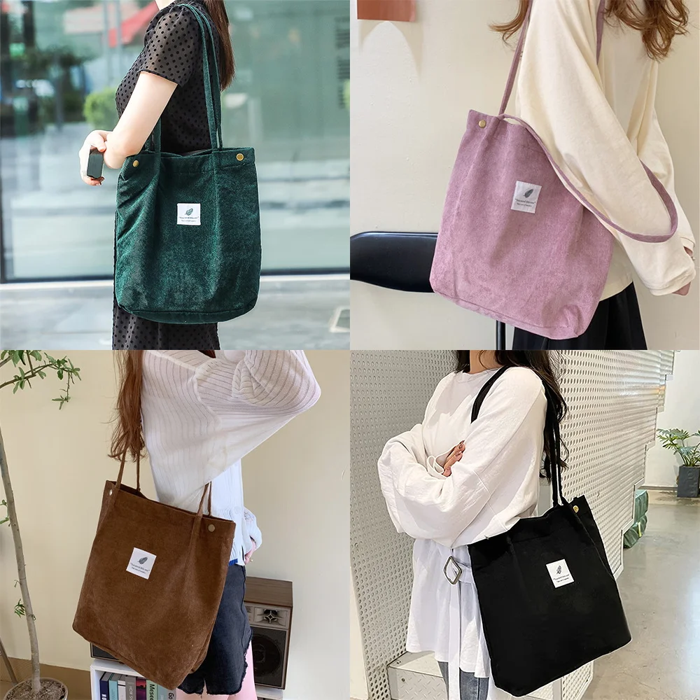 2022 Women Corduroy Shoulder Bags Reusable Cotton Cloth Handbags School Shopping Large Grocery Eco Organizer Shopper Tote Bag 5 2022 Women Corduroy Shoulder Bags Reusable Cotton Cloth Handbags School Shopping Large Grocery Eco Organizer Shopper Tote Bag