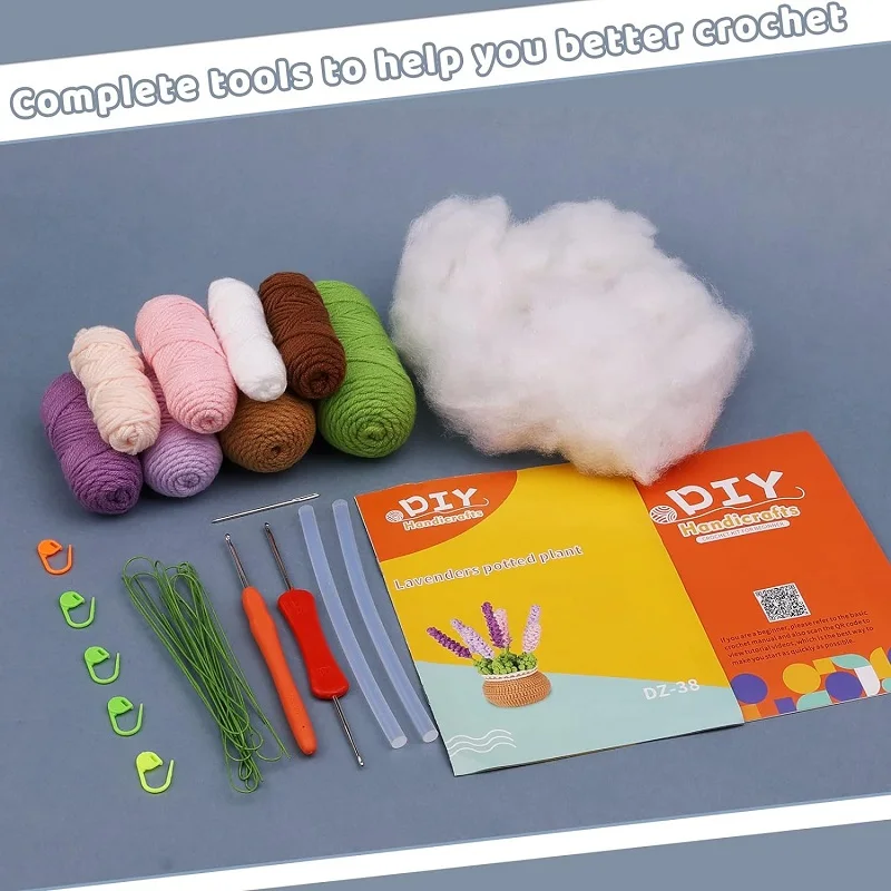 BUDDUR Purple Lavender Crochet Knitting Kit With Crochet Hooks And Cotton Yarn Thread For Fabric Weaving DIY Handmade Craft Set