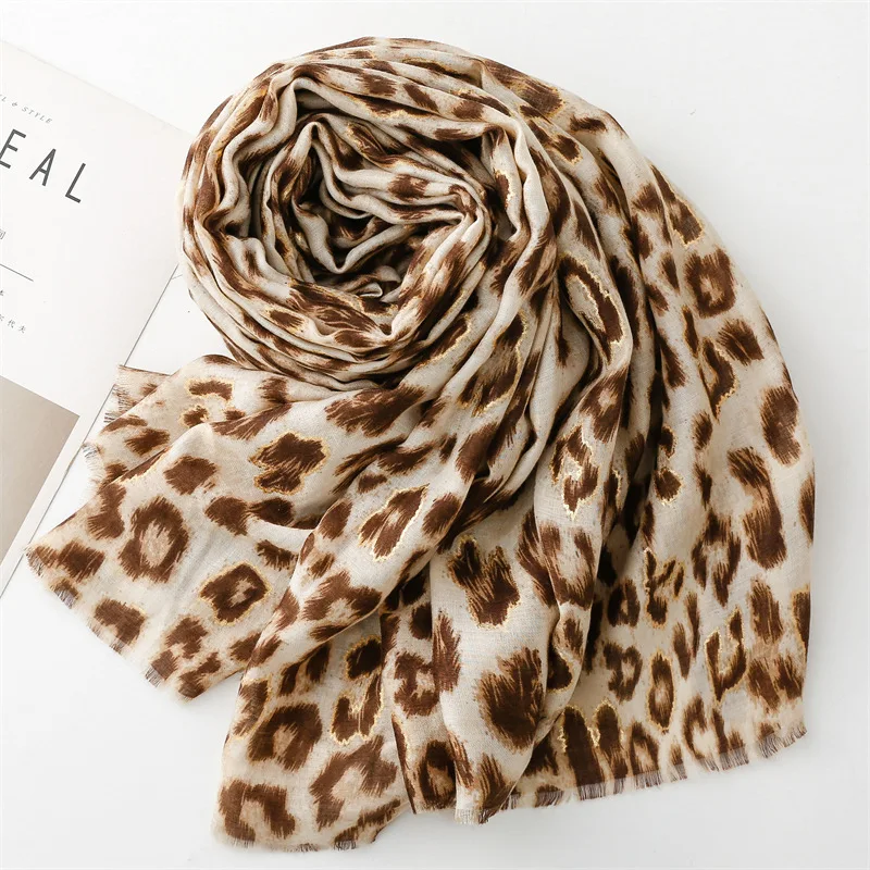 2024 Fashion Women Leopard Floral Fringe Viscose Shawl Scarf Print Soft Lady High Quality Pashmina Stole Muslim Hijab 180*90Cm 2