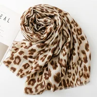 2024 Fashion Women Leopard Floral Fringe Viscose Shawl Scarf Print Soft Lady High Quality Pashmina Stole Muslim Hijab 180*90Cm 2