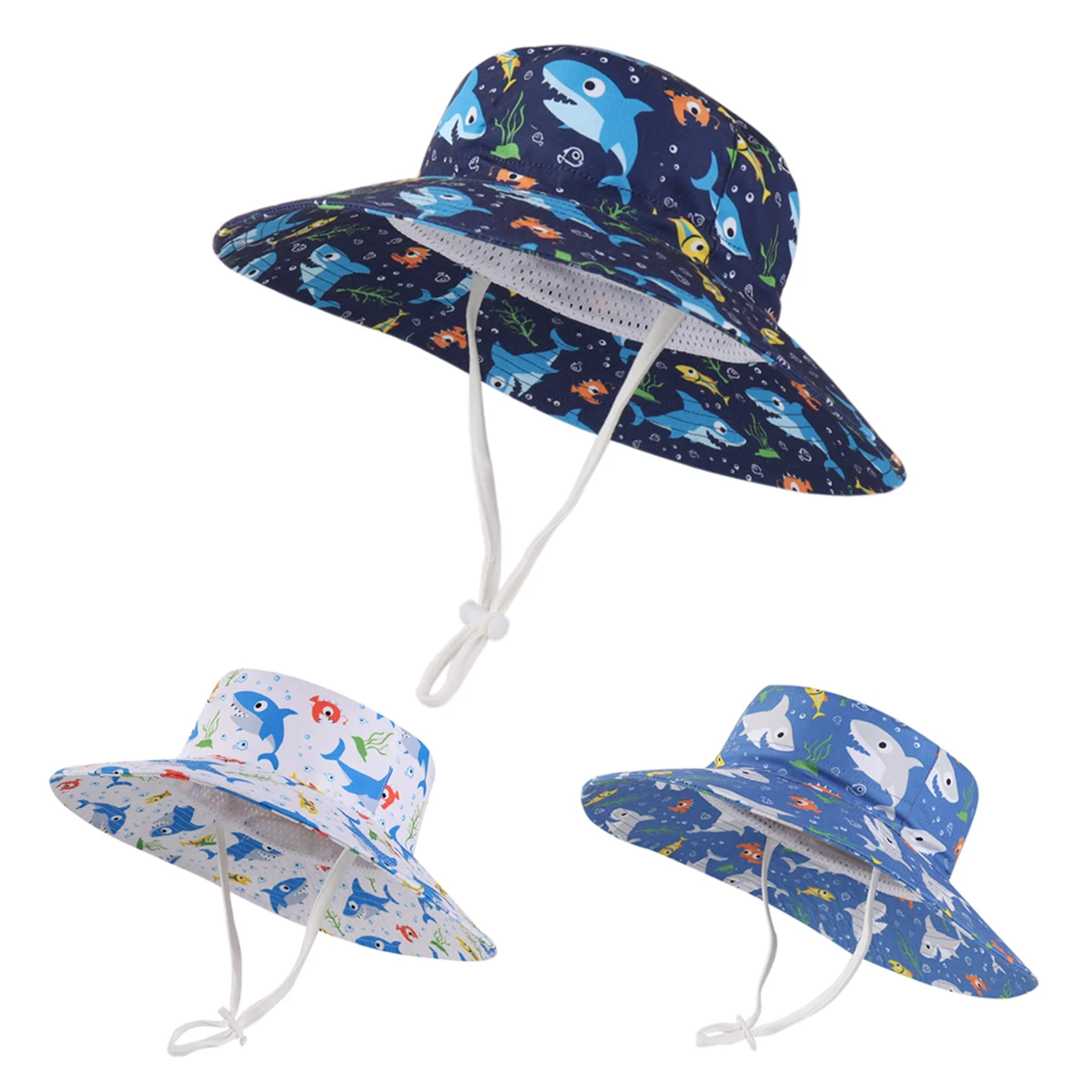 

Baby Sun Hat for Boys Infant Summer Shark Graphic Beach Cap UPF 50+ Protection Toddler Boys Chin Strap Wide Brim Sun Hat