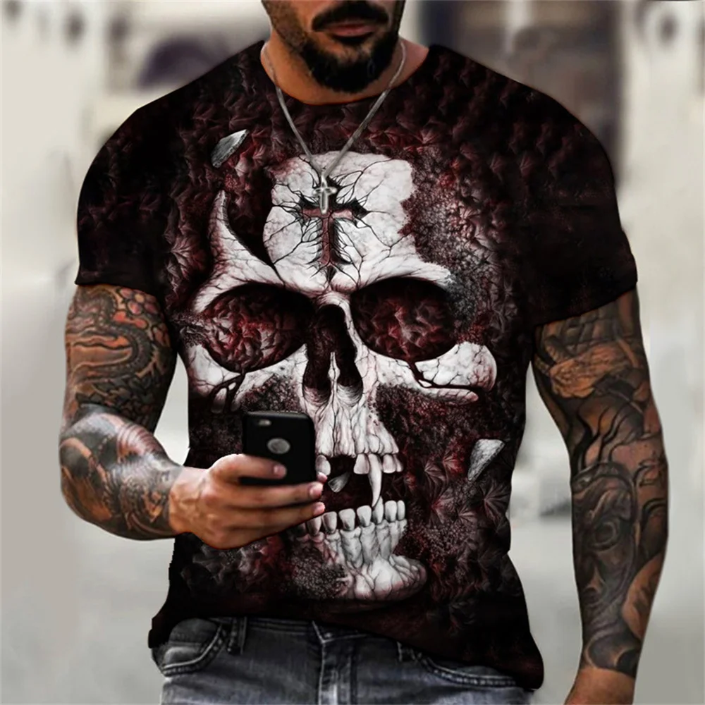 URKOOL スケルトン スカルプリント ストリート 半袖 男性用skullsグラフィックプリントTシャツ、o襟、半袖、特大の