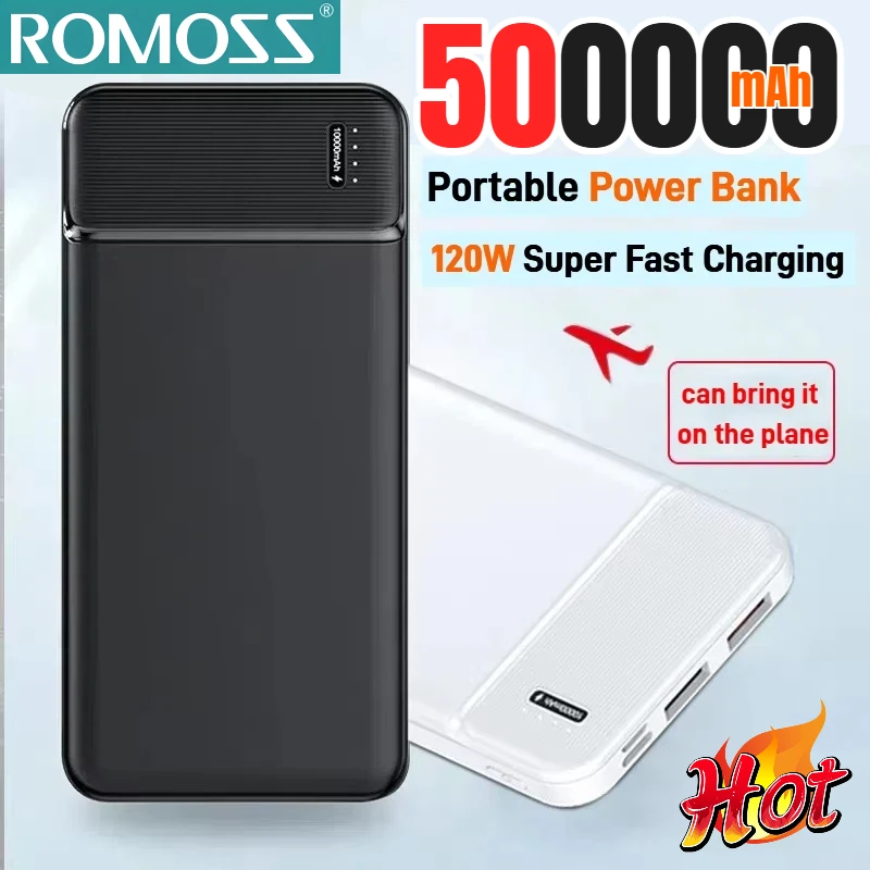 ROMOSS 500000mAh 보조 배터리 120W 휴대용 고용량 초고속 충전 외장..