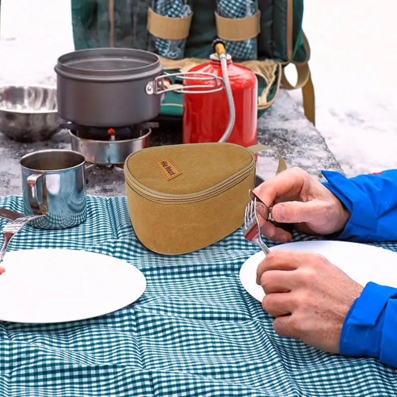 Camping Tableware Storage Bag Large Capacity Dishes Bowl Storage Pouch Travel Portable Pouch Bag Outdoor Hiking Knives Forks