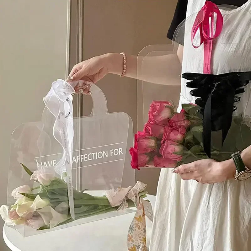

Креативная портативная коробка из ПВХ с цветами, панорамный букет с цветами, искусство «сделай сам», коробки с цветочной композицией, прозрачная Водонепроницаемая сумочка