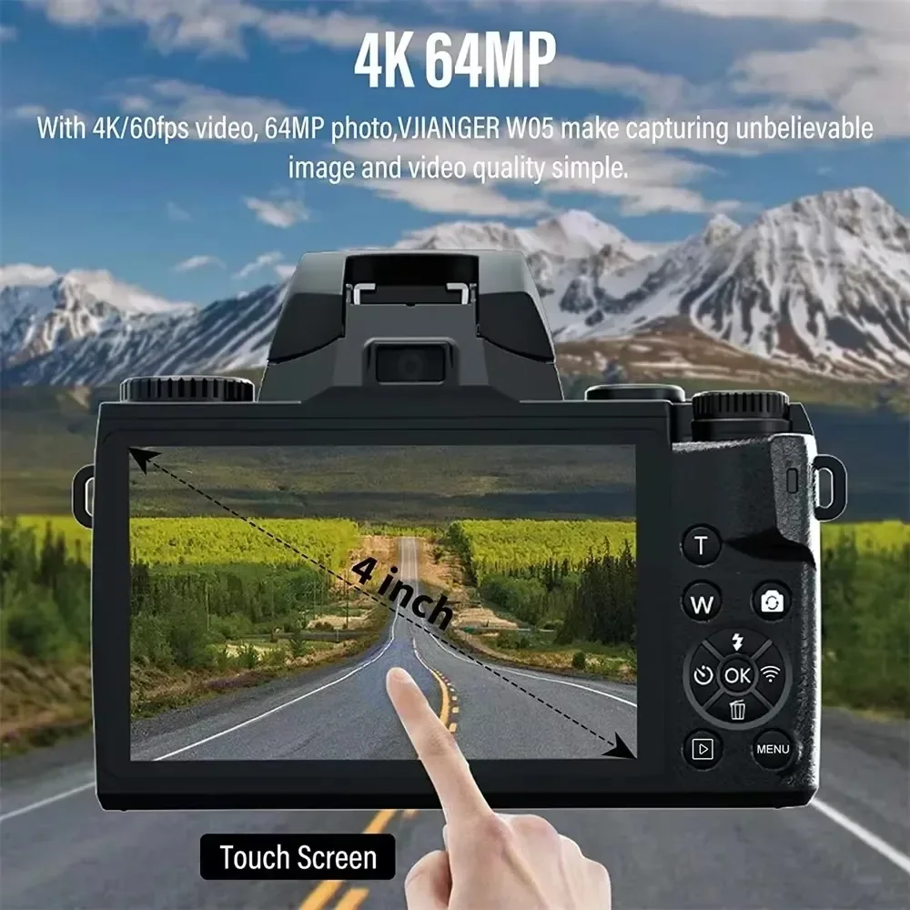 ApexTP64MP 4K 비디오 카메라 전문가용 인스턴트 오토포커스 60FPS 브이로그 캠코더 4인치 16배줌 터치 유튜브 틱톡 인스타그램 웹용
