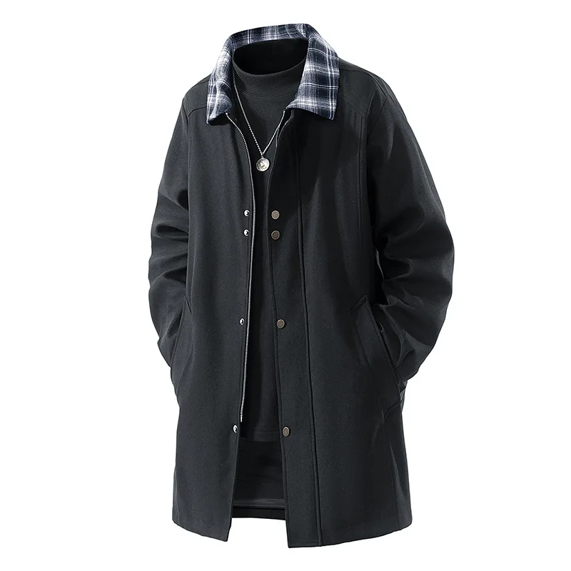 Estilo britânico oversized casaco longo jaqueta turn-down colarinho elegante versátil plus size masculino casual veludo poliéster