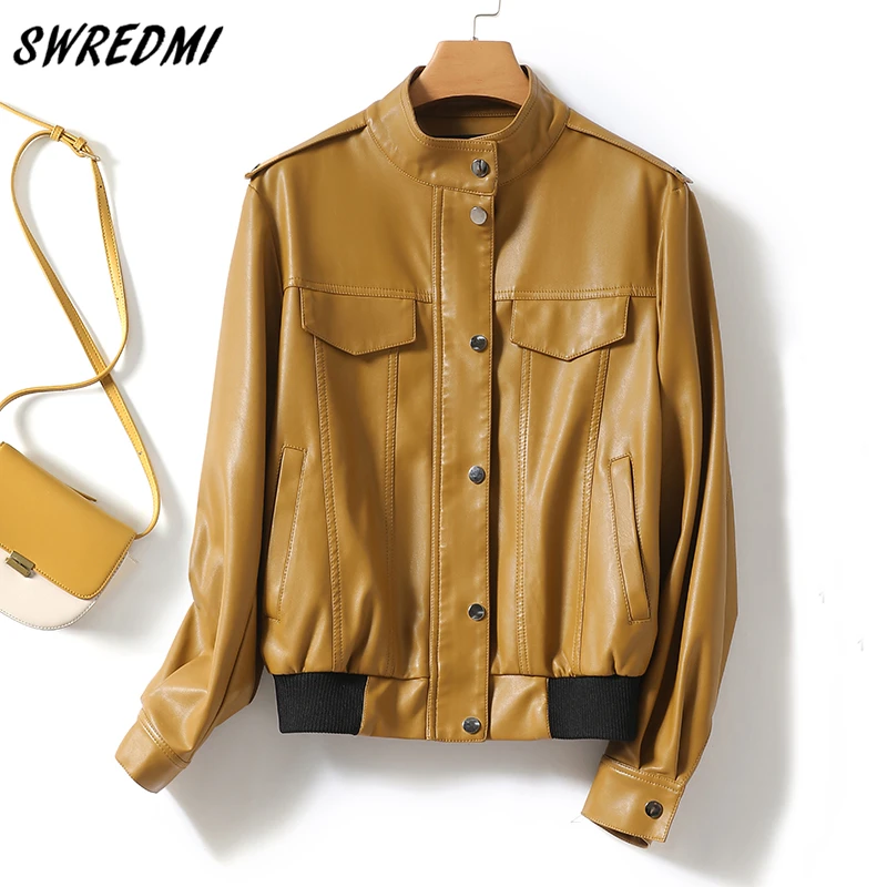 

Fashion Leather Jackets Women Baseball Uniform Suede Spring And Autumn Soft Coats S-4XL Clothing SWREDMI