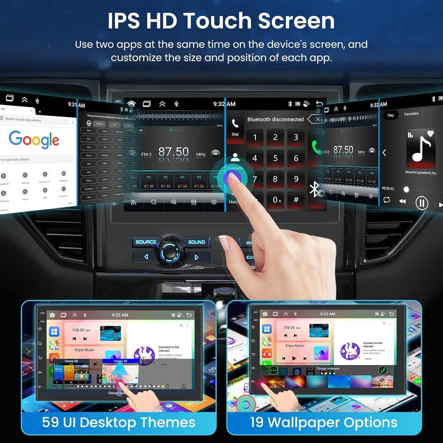 Radio para coche Android 13, reproductor de vídeo multimedia para coche 2 Din Carplay Android Auto, estéreo universal para coche de 7 pulgadas con Wi-Fi y navegación GPS, radio para coche 4