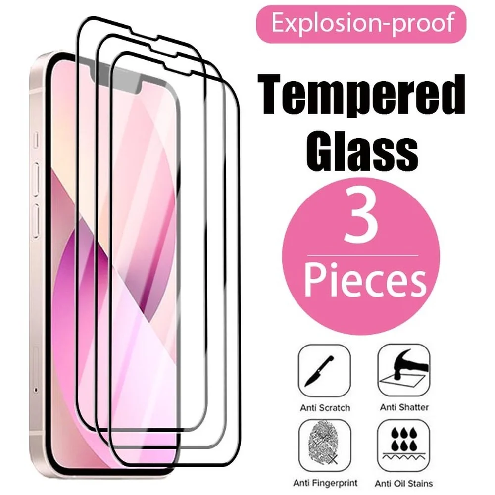 3pcs Full Cover Screen Protector On Iphone 14 13 12 Pro Max Mini
